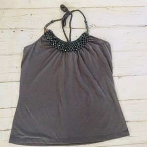 Y2K L8ter Gray Beaded Halter Top Size Large